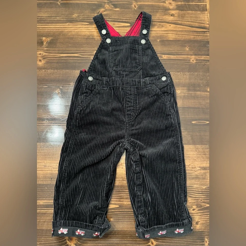 Gymboree Black‎ Corduroy Kids Overalls with Firetruck Detail